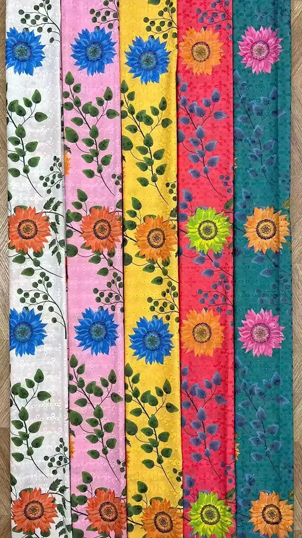 Custom Embroidered Cotton Lace Eyelet Fabric