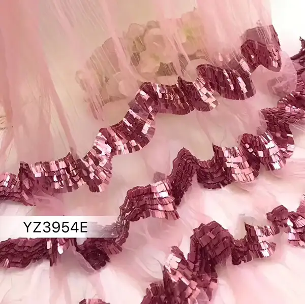 Custom Luxury Heavy Made Embroidery Tulle Beads Lace Mesh Beaded Fabric