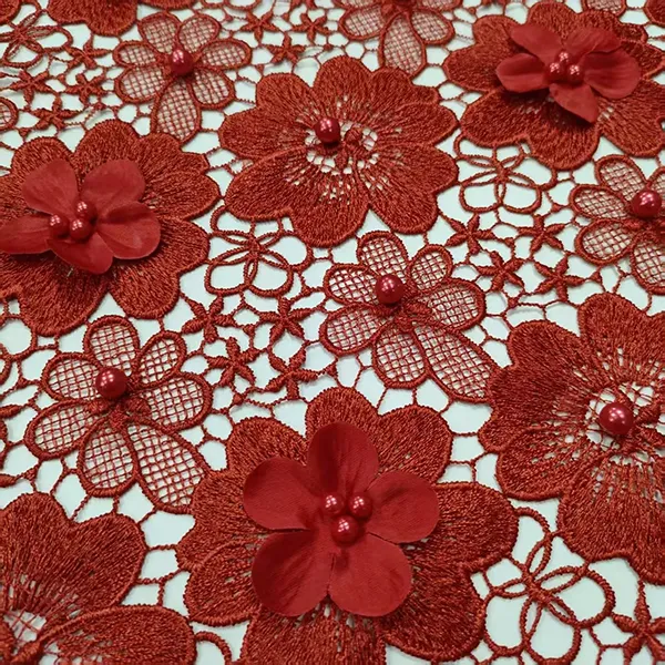 3d Flower Water Soluble Lace Fabric Embroidered Bead Guipure Lace Fabric