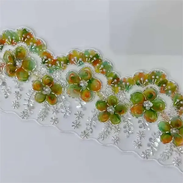 Multicolor Embroidered Lace With 3d Mesh Flowers Ribbon Beaded Tube Barcode Embroidery Lace