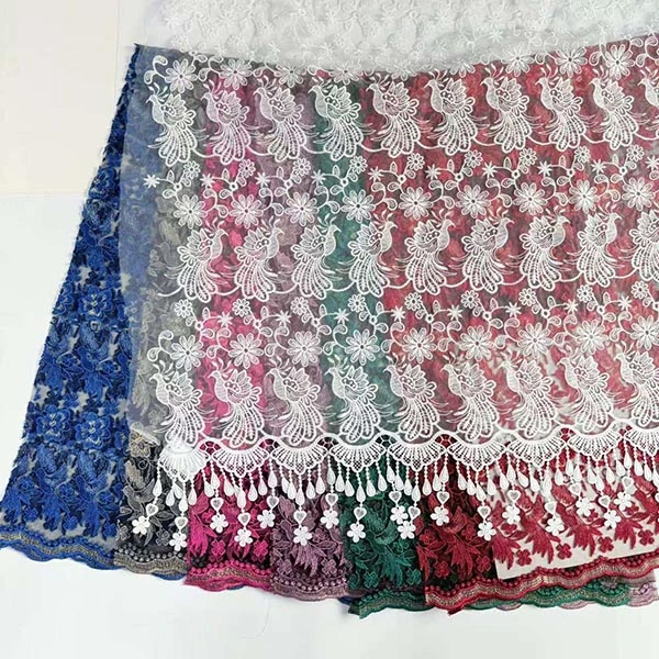 थोक सुंदर 3डी फूल मनके सस्ते कपड़ा कढ़ाई फैब्रिक स्विस वॉयल लेस ट्रिम 2021
